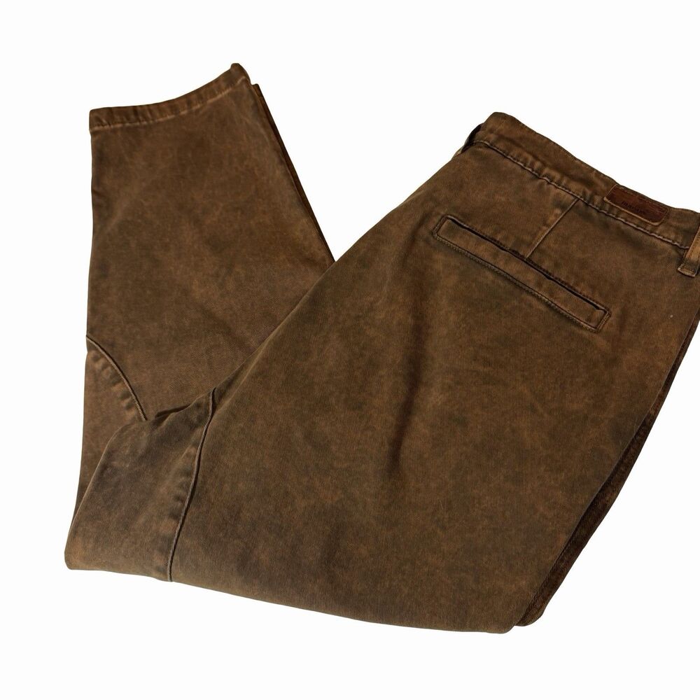 Hudson Jeans Mens 36 Brown Acid Wash Pleat Front Cropped Straight Leg Jeans